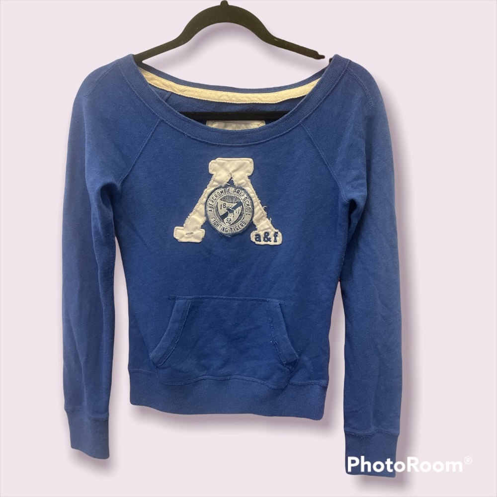 Abercrombie Kids Blue Scoop Neck Sweatshirt w Big A Logo and Pocket size L